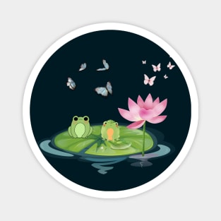 Lotus Frogs Butterflies illustration Magnet